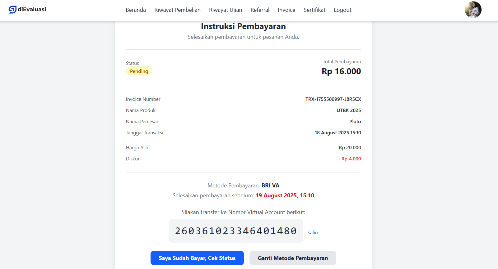 Instruksi Pembayaran - Integrasi Akun Virtual Midtrans