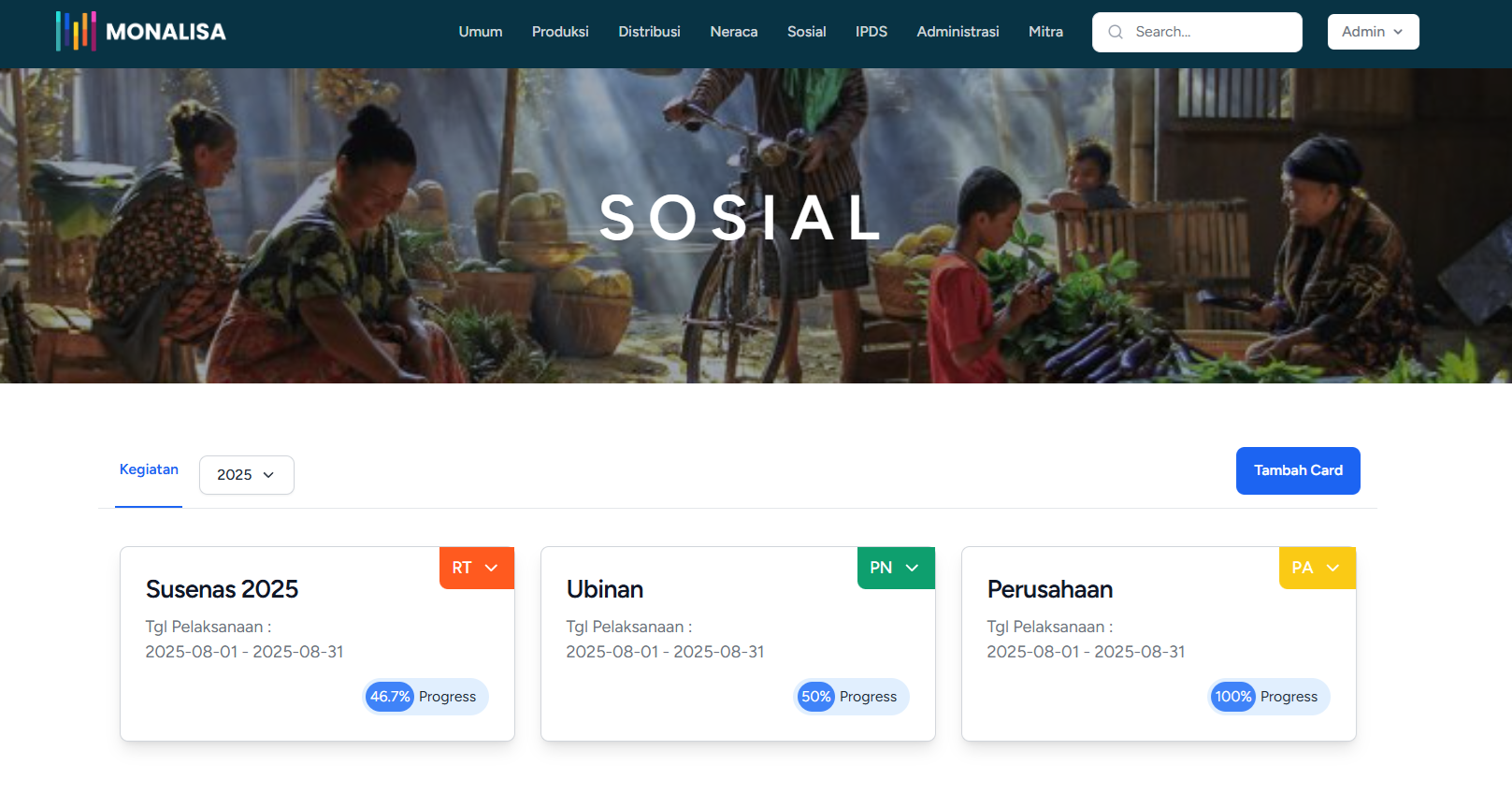 Dasbor kemajuan kampanye keseluruhan yang menampilkan nama kampanye, tanggal, dan persentase penyelesaian
